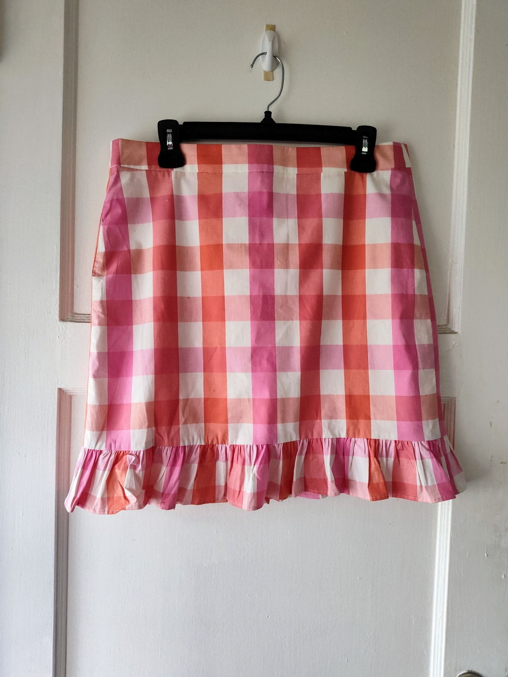 J. Crew Factory Pink and Orange Gingham Ruffle-Hem Mini Skirt